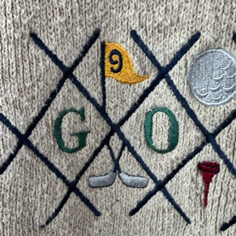 Vintage 90s Scottish Isle Golf Sweater Cream Preppy Old Money Grandpacore size M